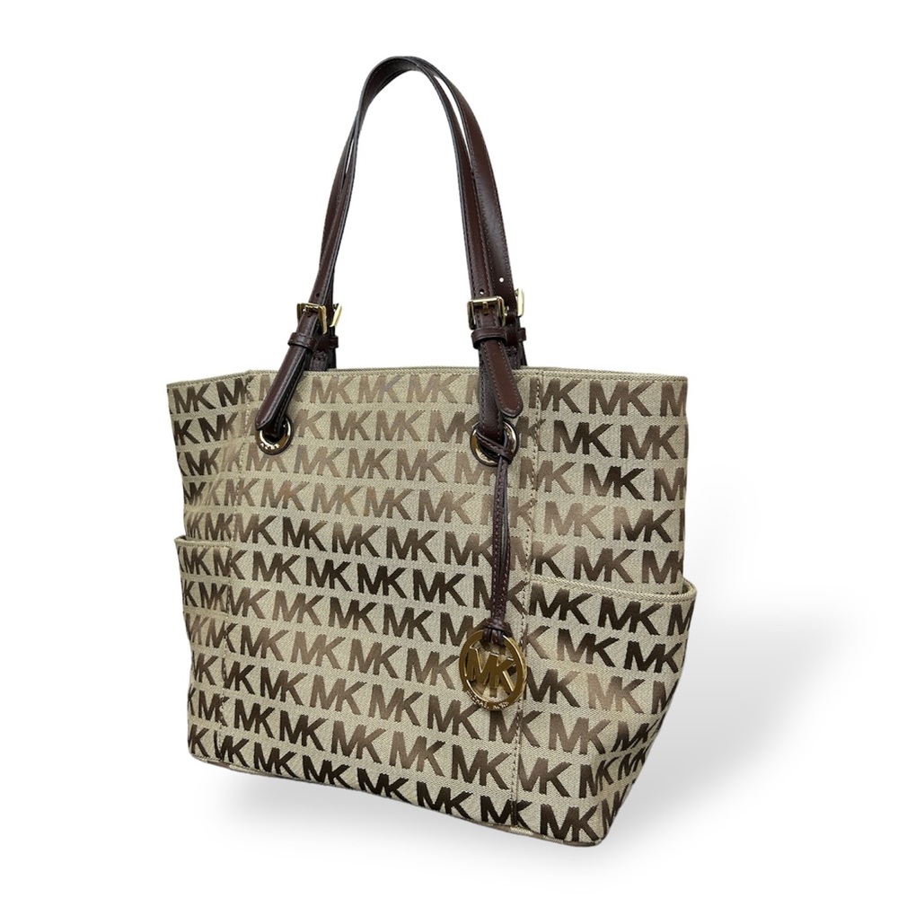 NWOT Michael Kors Women’s Signature Tote Bag Purse All Over Print Beige Gold
